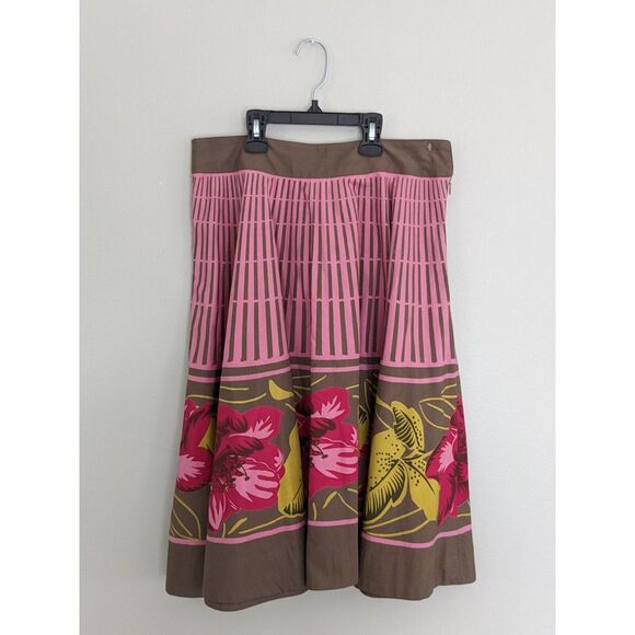 ANTHROPOLOGIE ODILLE Sz 6 Floral Tropical‎ Stripe Pink A-Line Flair Skirt EUC - Picture 2 of 8